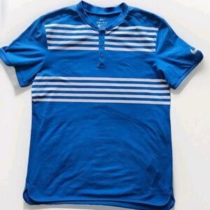 Nike Men's Blue Striped Dri-FIT Henley Shirt